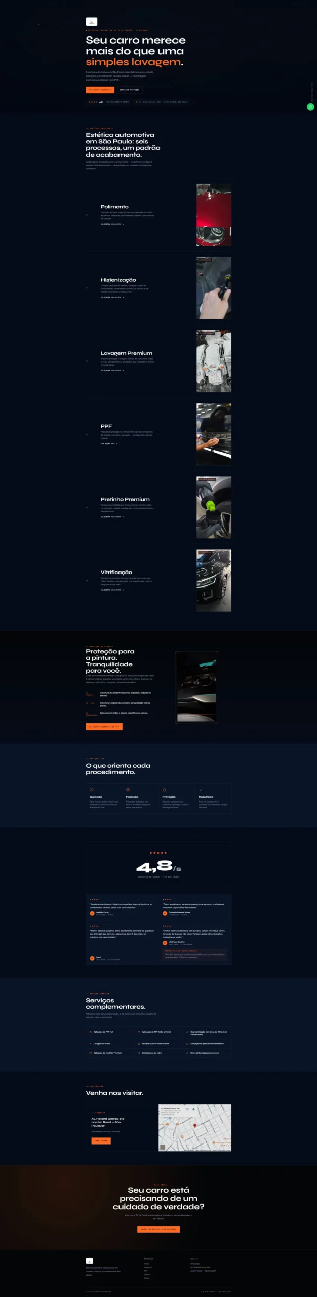 Criação de sites: site do Zé da Estética Automotiva, feito pela Duh Lab